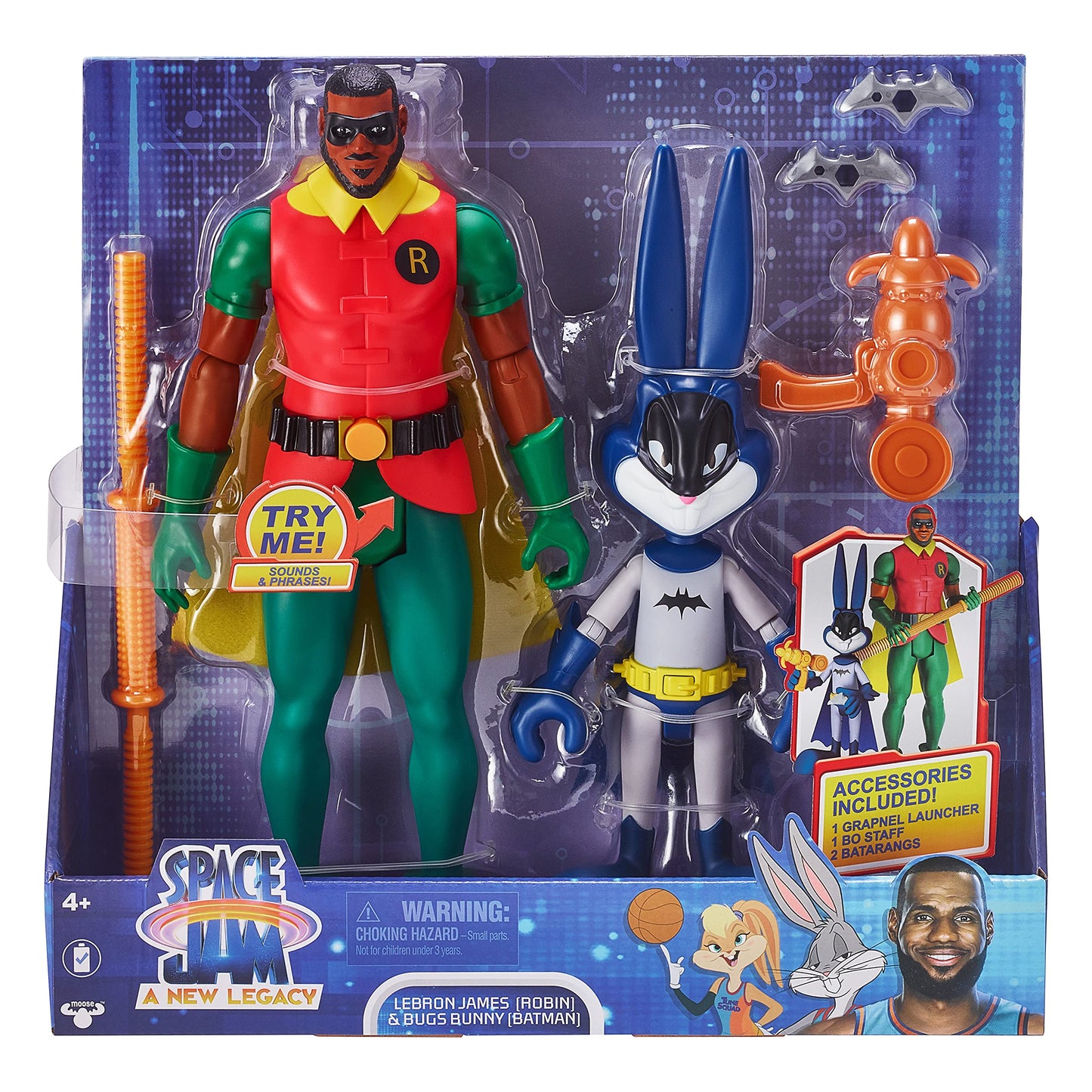 Moose Toys Space Jam: A New Legacy - Dynamic Duo - 12' Lebron James (Robin) & 9' Bugs Bunny (Batman), Multicolor, (14647)