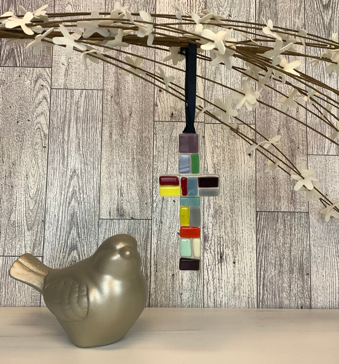 Handmade in USA Glass Cross With Courage Message - Get Well Soon Gift for Cancer Patients/Encouragement Gift for Hard Times/Misc