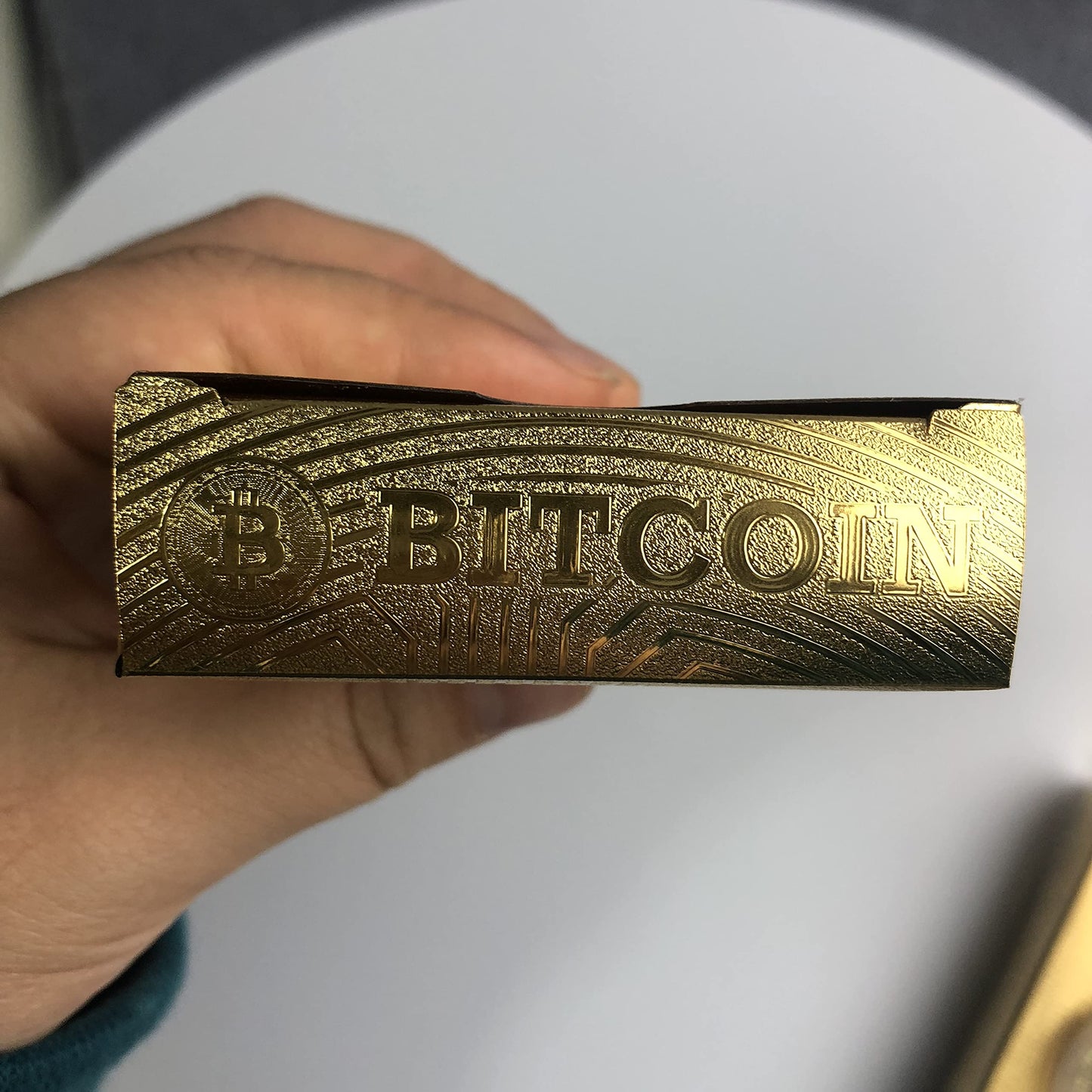Rich Life Style Bitcoin Playing Cards - Waterproof Gold with Commemorative Bitcoin Encased in Plastic