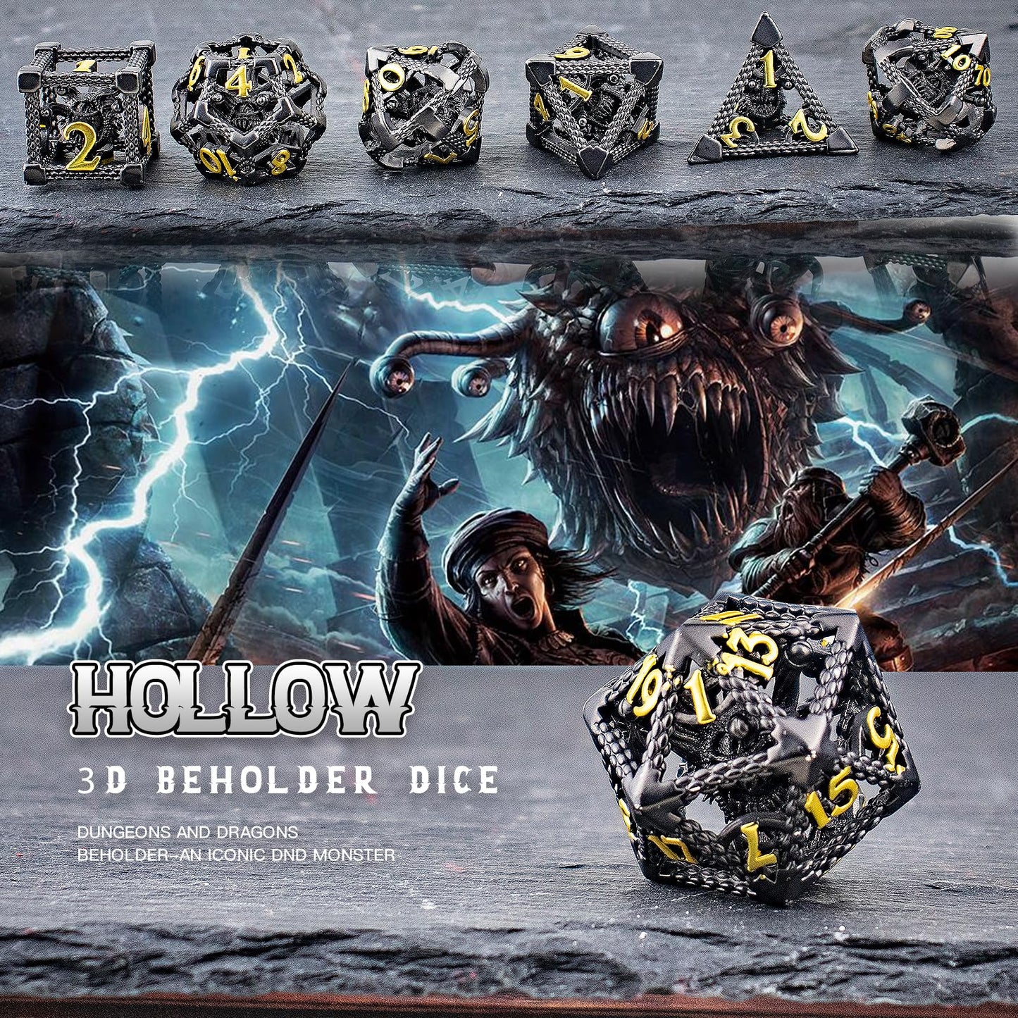 DND Dice,HNCCESG Beholder'S Eye DND Dice Set of 7PC,Dungeons and Dragons Dice for D&D Dice,Eye Monster Metal Dice for RPG Role P