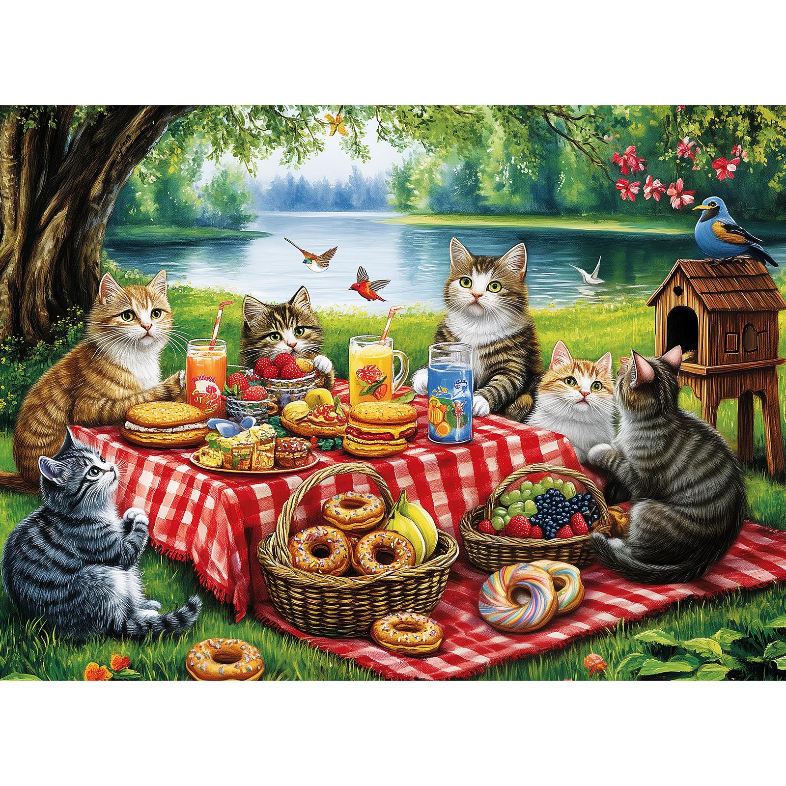 500 Piece Puzzles For Adults, Cat Family Dinner Large Piece Jigsaw Puzzle For Adults Kids Seniors,Recycled Cardboard Puzzle 500 Piece,Family Activity Great Gift For Family Friends 20.5 * 15 In