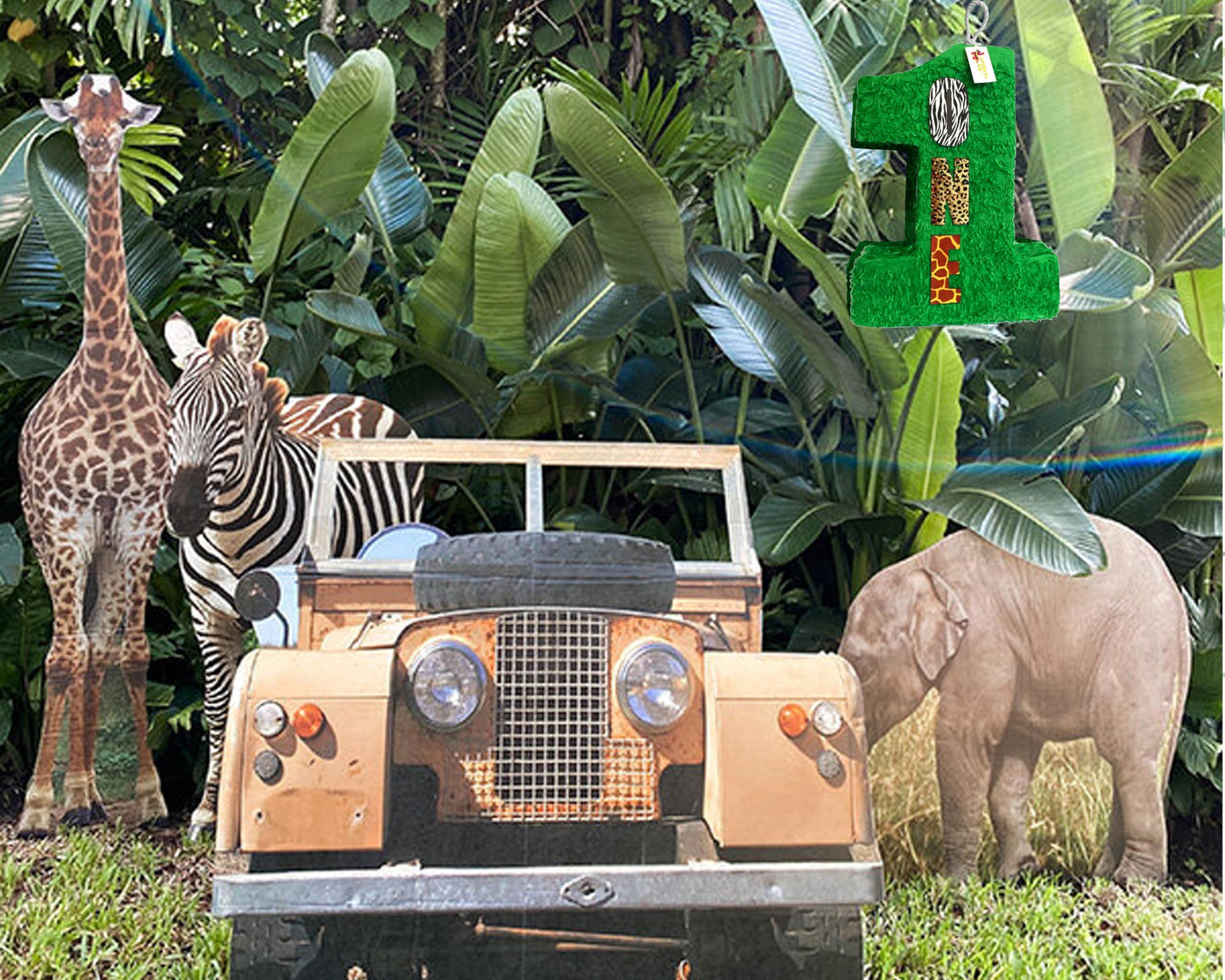 Apinata4U Large Green Number One Pinata, Jungle Theme For Kids Party, Animal Print Birthday Party, Boys And Girls 1St Birthday, Safari Theme Party Decor, Party Favor For Kids, 20 X16 X 4 Inches