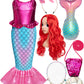 Funna Little Mermaid Costume For Girls Princess Dress Up With Accessories Wig Pink, 10 Years
