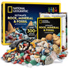 National Geographic Rock Collection Box For Kids - 300 Piece Gemstones And Crystals Set Includes Geodes And Real Fossils, Rocks