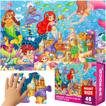 QUOKKA Giant Floor Puzzles for Kids Ages 4-6 - 2x3 Feet Extra-Thick 48 Pieces Toddler Puzzle Ages 3-5 - Mermaid Educational Activity for Boys Girls - enhanced Box with Sturdy Handle & Magnetic Closure
