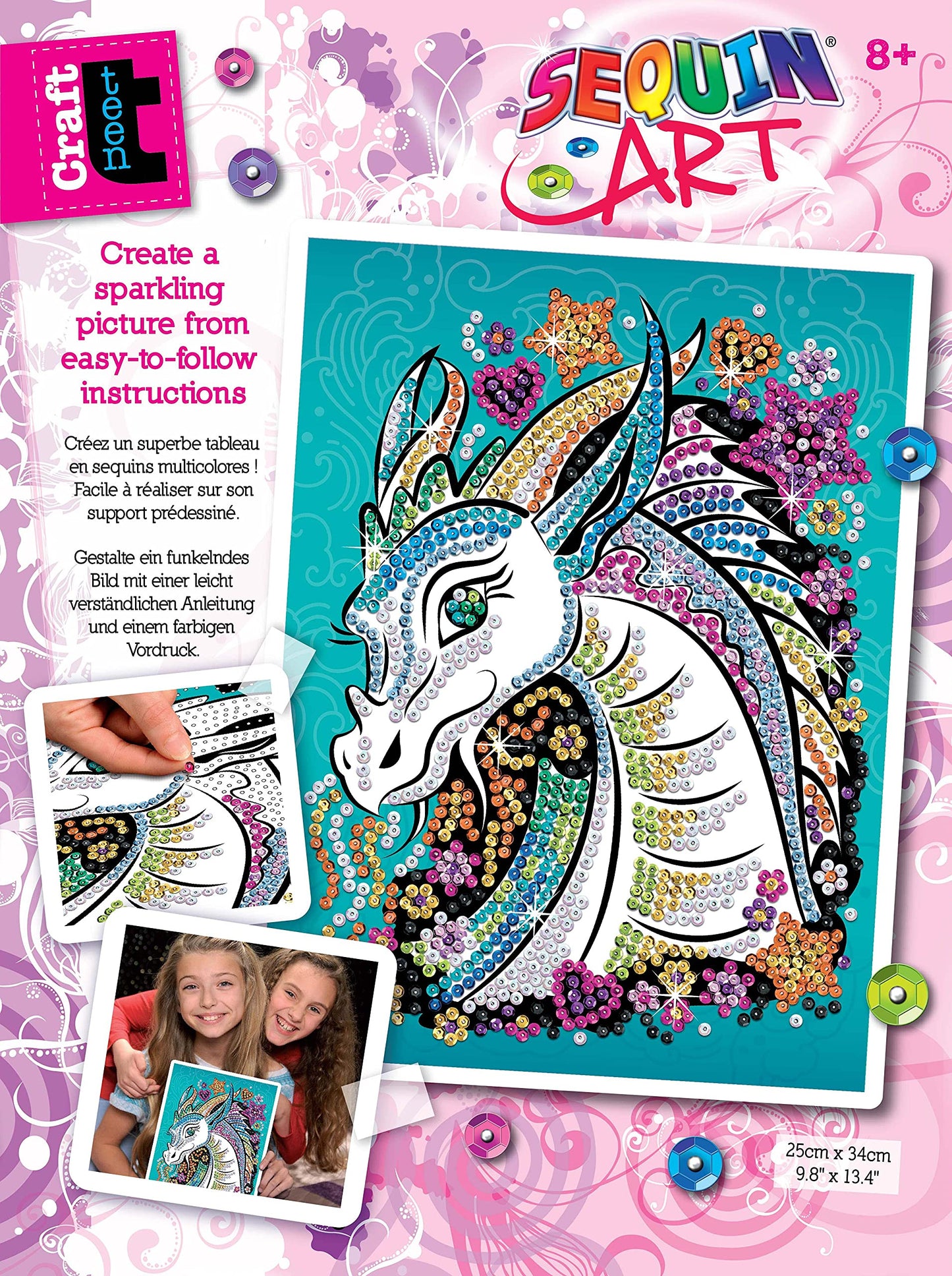 Sequin Art Teen Craft Dragon, Sparkling Arts and Crafts Kit; Creative Crafts for Adults and Kids Ages 8 and Up, Multi Color