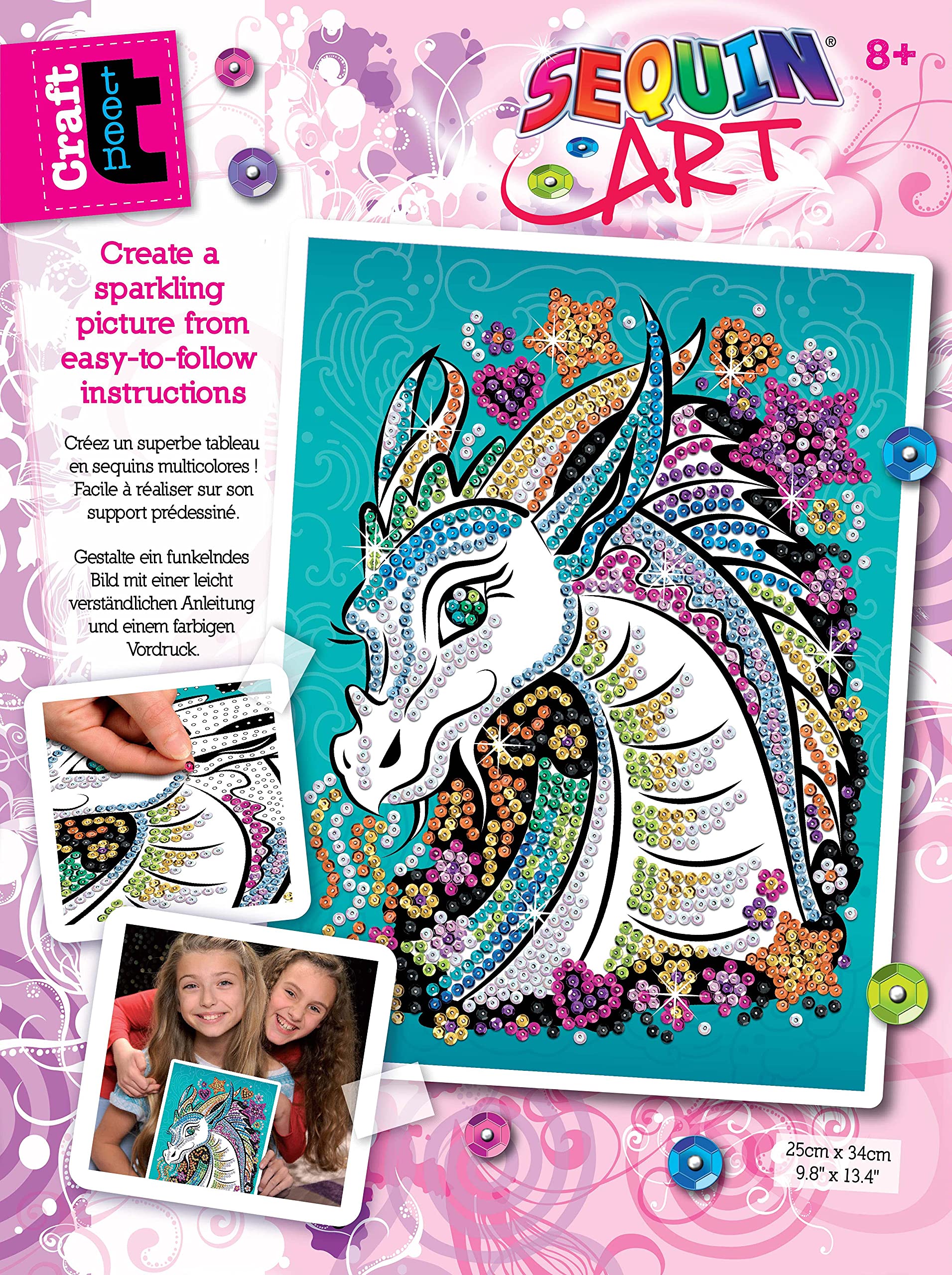 Sequin Art Teen Craft Dragon, Sparkling Arts and Crafts Kit; Creative Crafts for Adults and Kids Ages 8 and Up, Multi Color