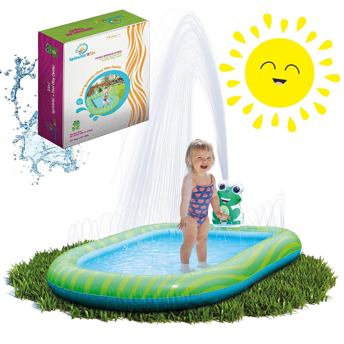 Splashin'Kids 3 In 1 Inflatable Sprinkler Pool Kiddie Pool Kids Pool Toddlers Wading Swimming Outdoor Play Mat Splash Pad 9 Months And Up Boys Girls Large (Small And Large Size)