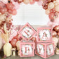 Floral Baby Shower Box Birthday Party Decoration Pink Balloon Blocks First Birthday Centerpiece Decor For Girls Rose Gold Gender