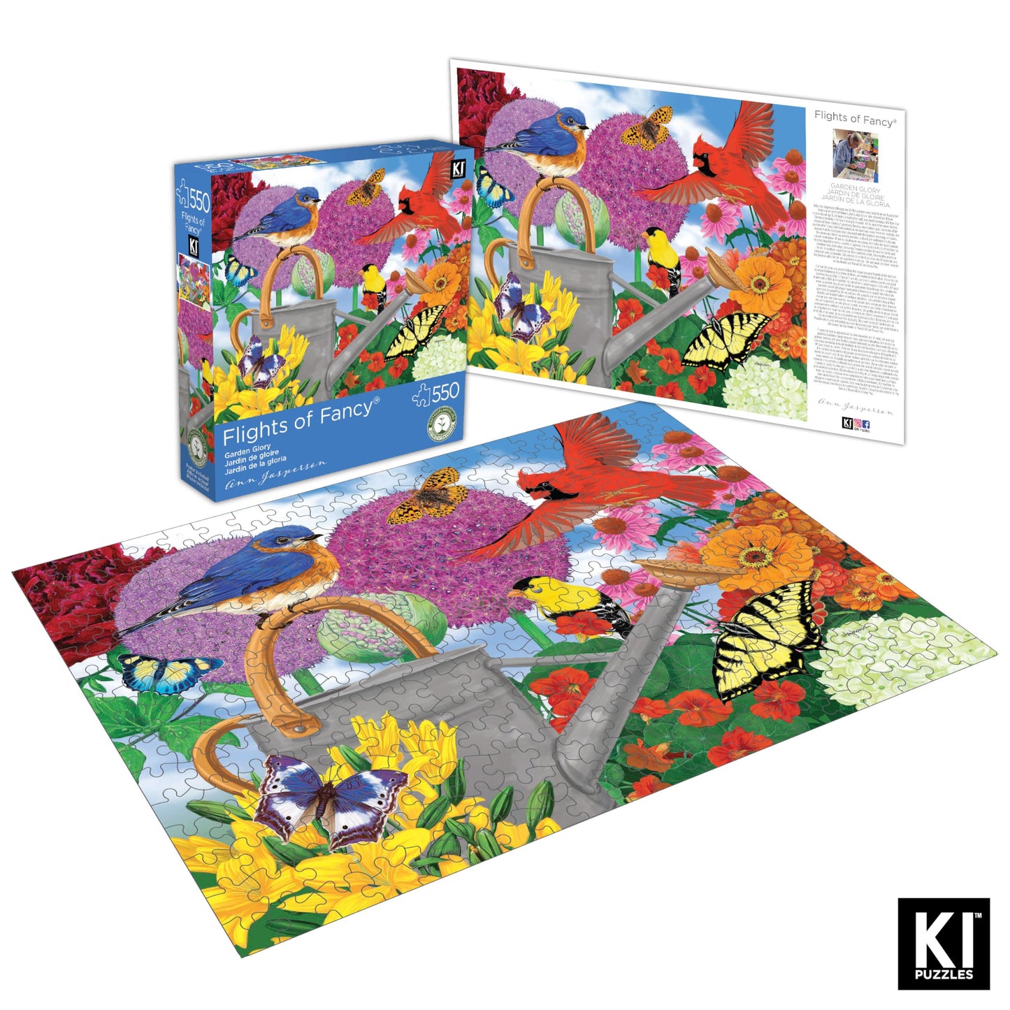 550 Piece Puzzle for mature-themeds Garden Glory Ann Jasperson Birds Jigsaw 24X18 by KI Puzzles