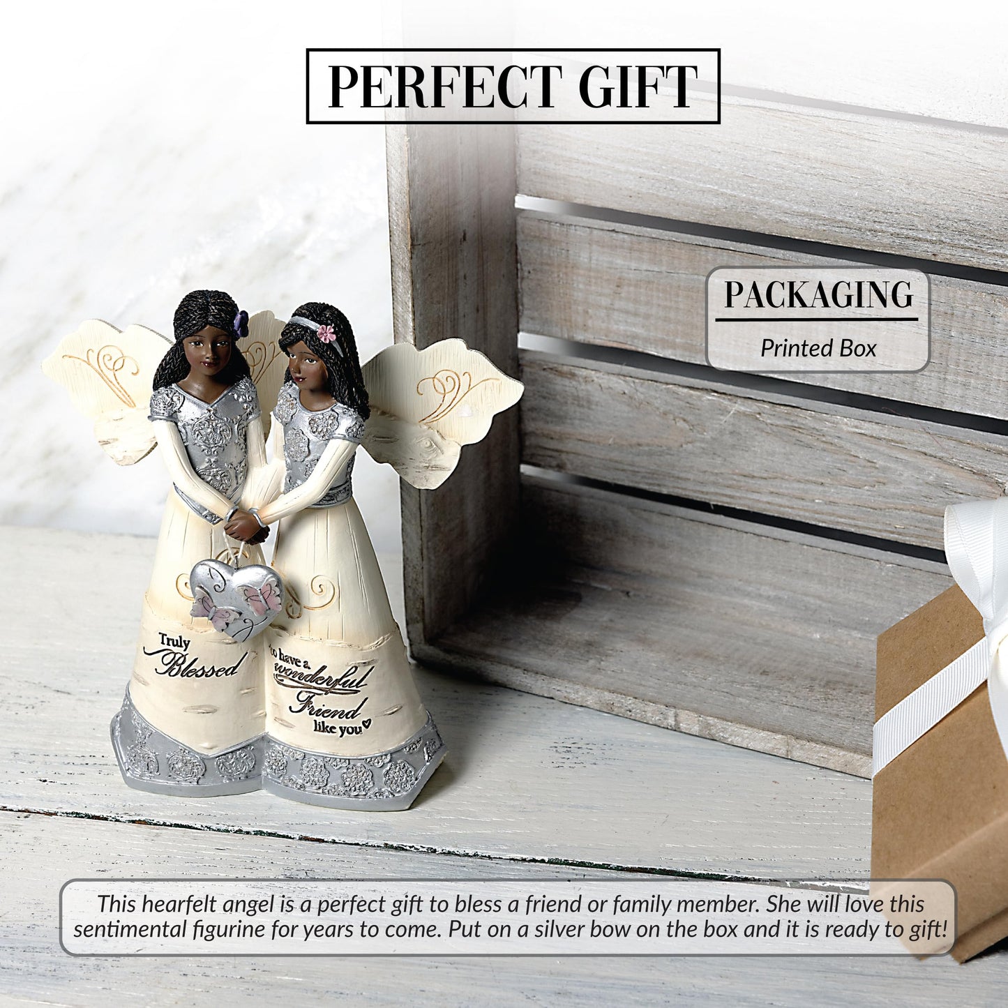 Pavilion - Wonderful Friend - 5.5' Double Ebony Angel Figurine Religious Best Friend Bestie Bff God Jesus Lover Christian Christ Gift Present