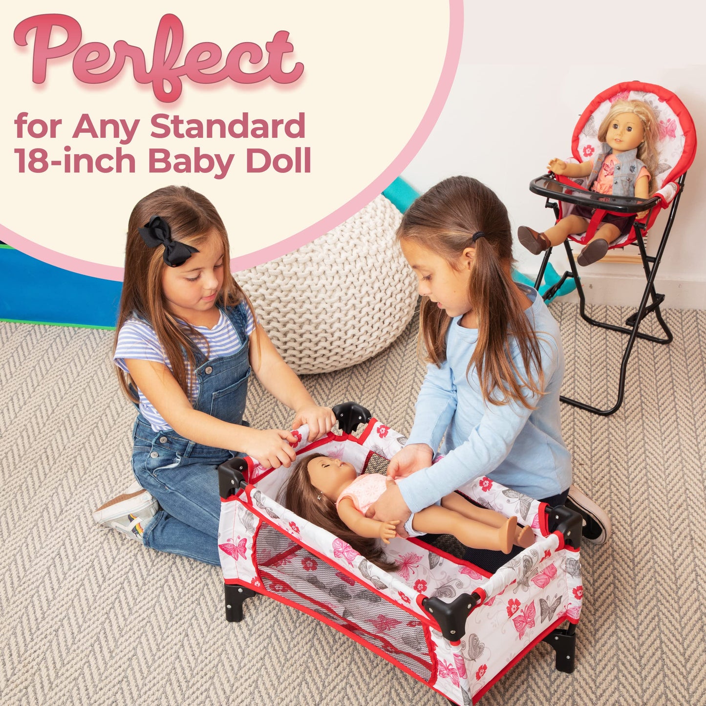 Litti Pritti 18-Inch Baby Doll Nursery Playset - Swing, High Chair, Pack-N-Play And Carrier