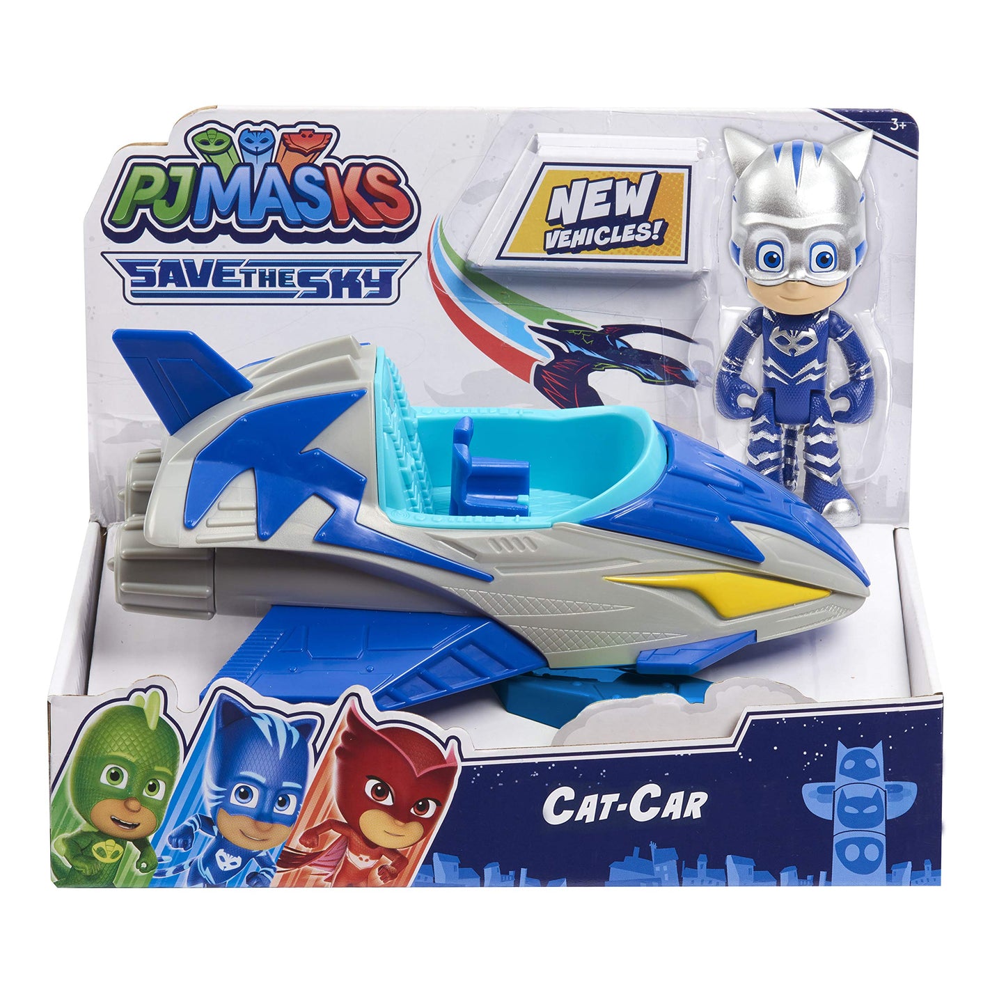 Pj Masks Save The Sky Cat-Car, 3-Inch Cat-Boy Figure And Vehicle, Blue, Pretend Play, Kids Toys For Ages 3 Up By Just Play