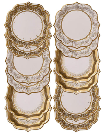 TALKING TABLES PARTY PORCELAIN GOLD Pack of 12 Vintage Porcelain Style Medium Paper Plates | 3 Designs | Unique, Glamorous, Eleg