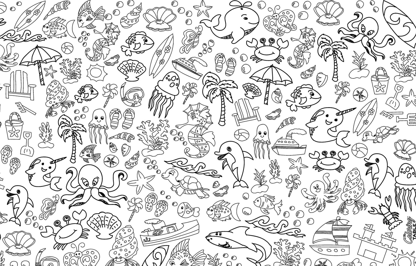 Oceantime Fun Design - Square Tablecloth 60   X60    - Interactive Coloring Tablecloth for Kids - Poly/Cotton Fabric - Washable