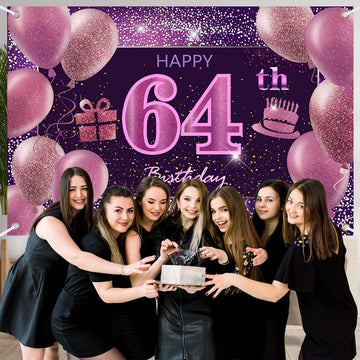64Th Birthday Decorations For Girls Happy Birthday Banner Pink Decorations For A Party Birthday Backdrop For Women