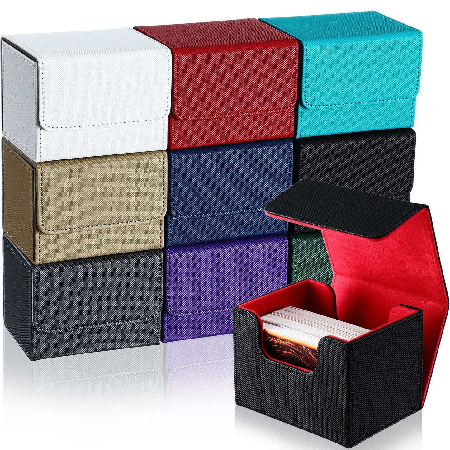 Vicenpal 10 Pieces Leather Deck Game Card Box Magnetic Card Game Box Case For 100 Plus Playing Cards, Card Storage Box Compatibl