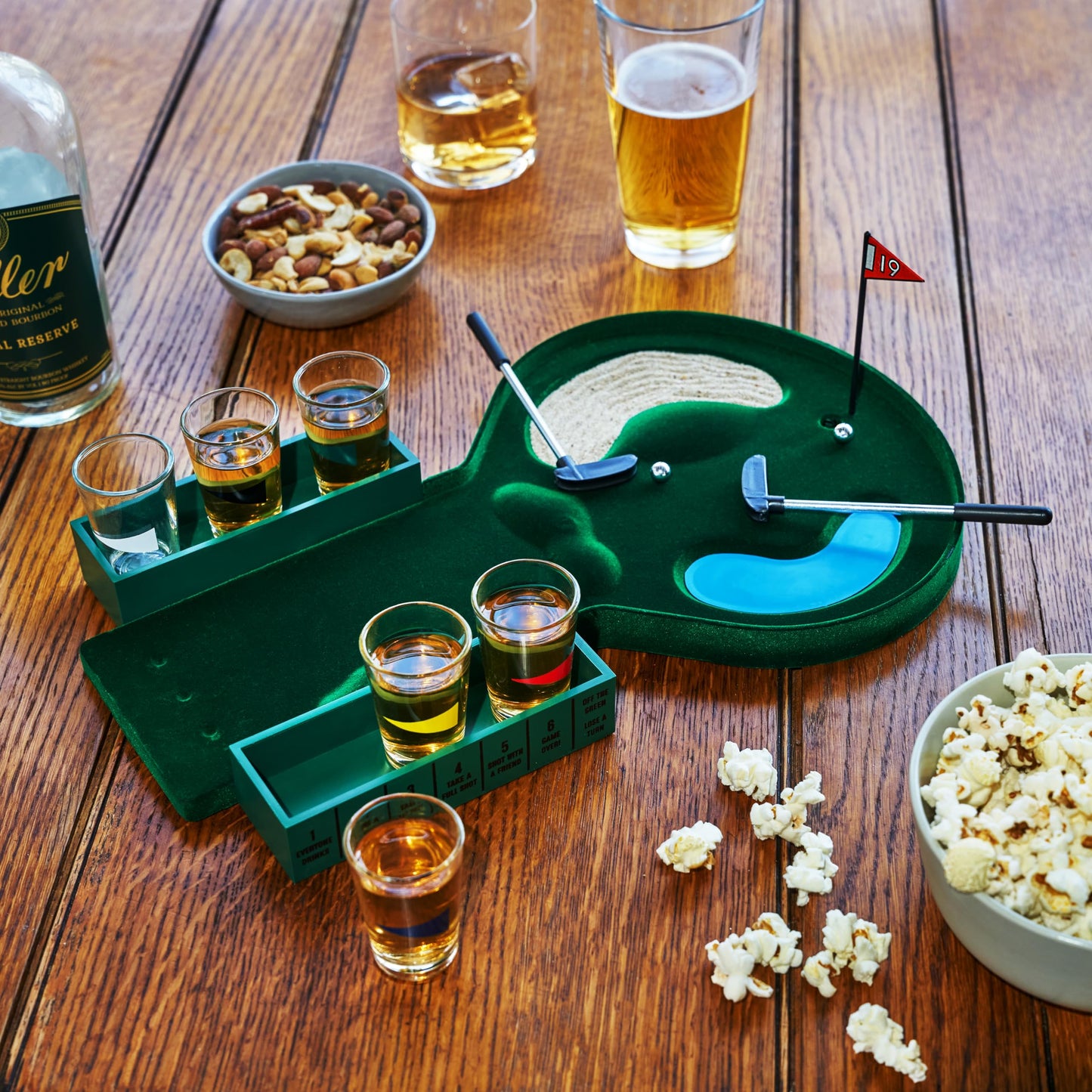 Foster & Rye Mini Golf Shot Game Set - Drinking Game for Adults, Glass/Plastic/Wood, Green, Model 10504, Set of 1, 2+ Players