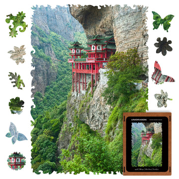 Unidragon Original Wooden Jigsaw Puzzles - Nature Soaring Temple, 125 Pcs, Small 9'X6.2', Beautiful Gift Package, Unique Shape Best Gift For Adults And Kids