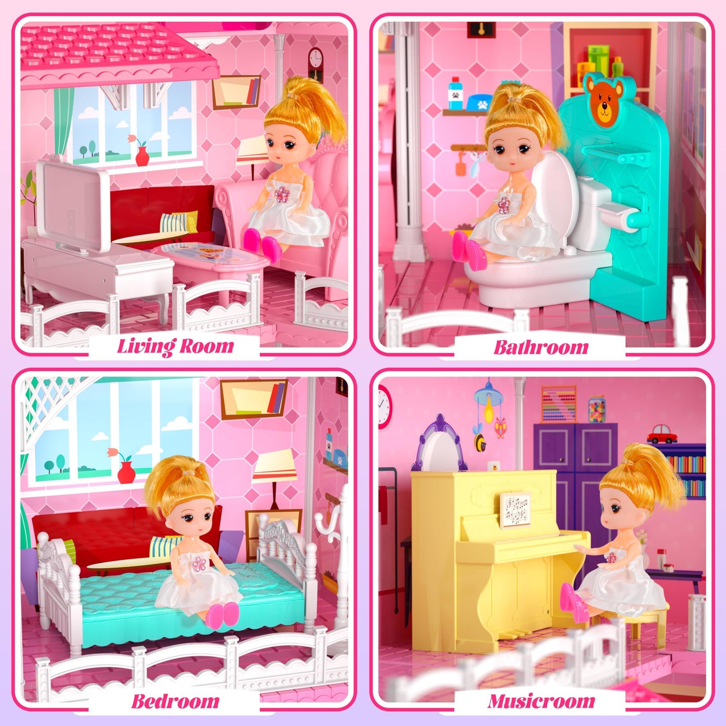 Seifar Doll House for Girls,10 Rooms Dollhouse with Dolls Figure, Puppies, Furnitures, Accessories, Playhouse Gift for Kids 3 4
