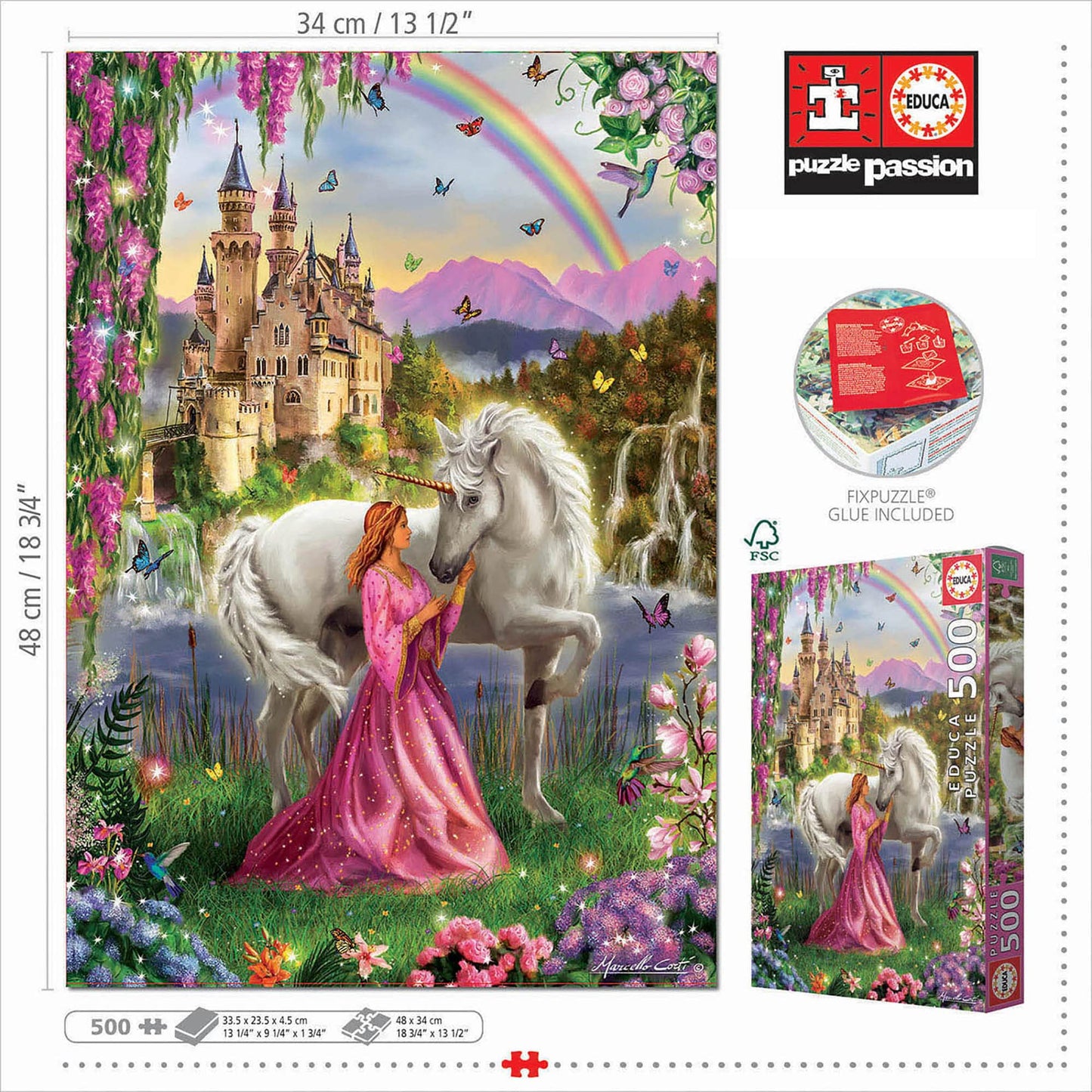 Educa 17985 Fairy And Unicorn Puzzle, 500 Pieces, Multicoloured, Piezas
