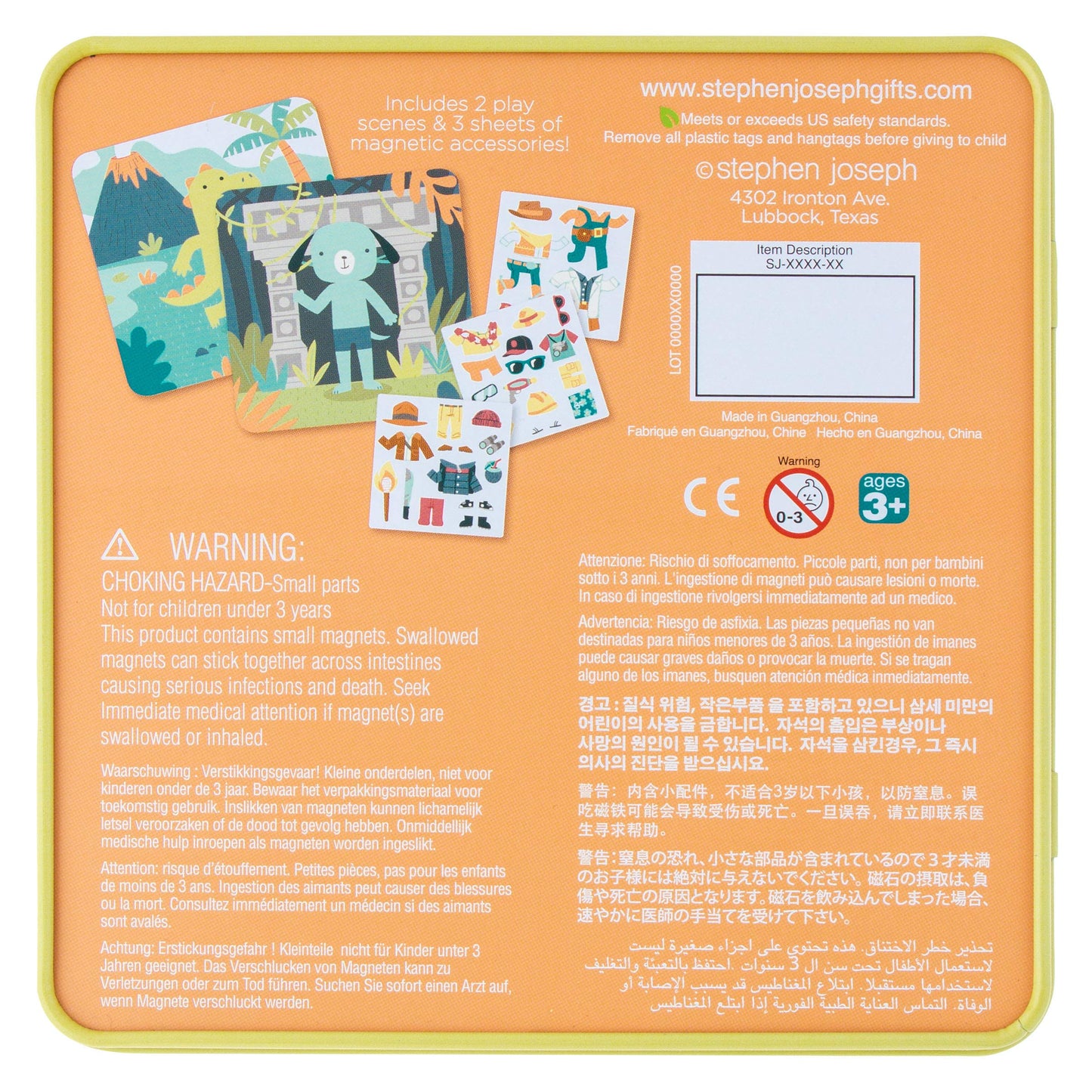 Stephen Joseph, Travel Tin Magnetic Dress Up, Dino And Dog