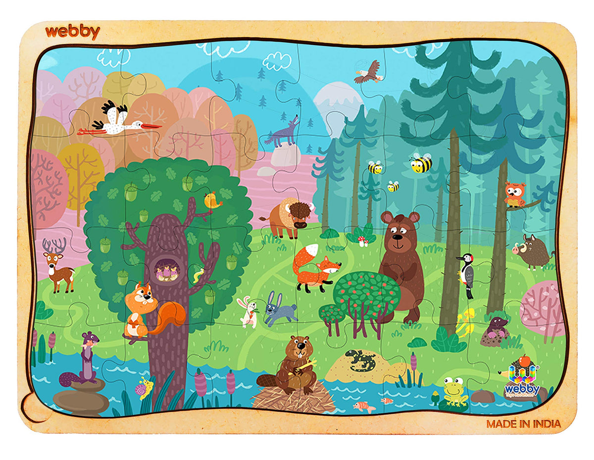 Webby Cartoon Jungle Wooden Jigsaw Puzzle for Kid, 24Pcs, Multicolor