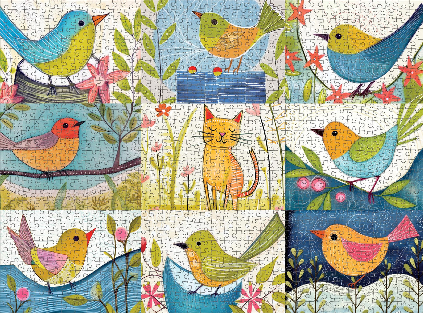 Cross & Glory - Cat In The Bird'S Nest - 1000 Piece Jigsaw Puzzle | Whimsical Birds & Cat Collage | Satin Finish