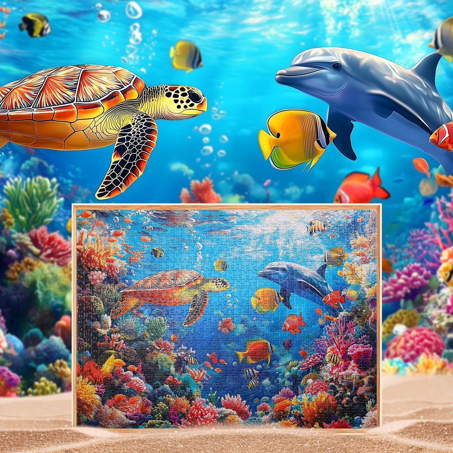 Puzzle for Adults 1000 Pieces - Underwater World Puzzle, Ocean Beach Sea Turtle Coral,1000 Piece Undersea Jigsaw Puzzle (28''x 2
