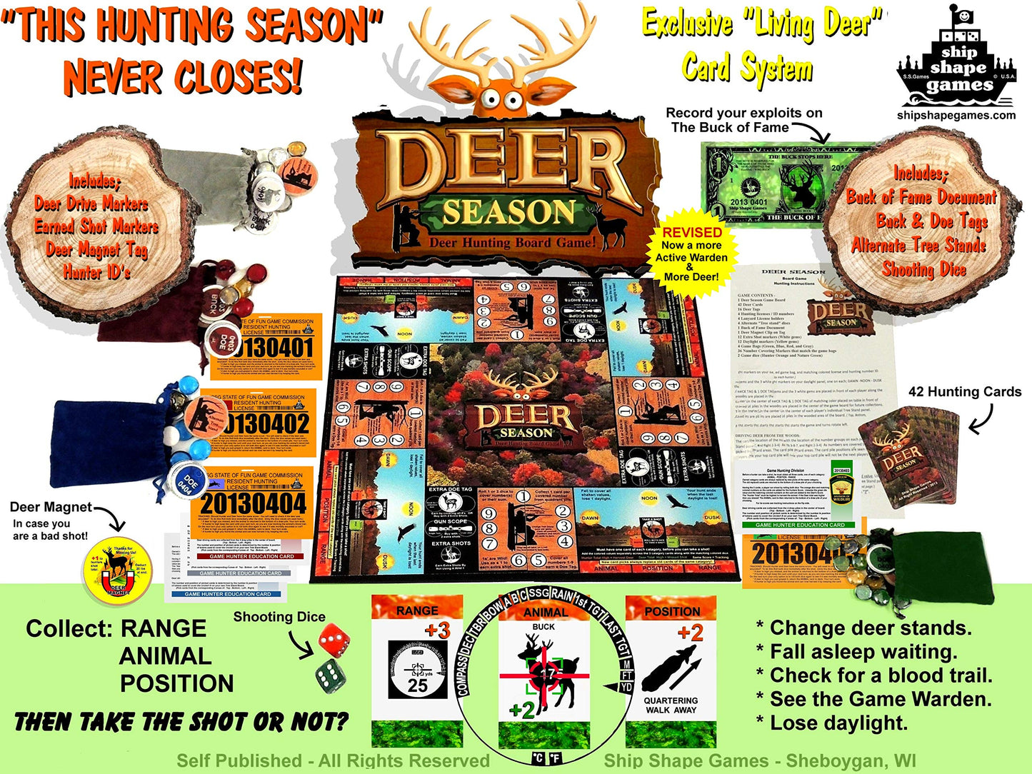 Ship Shape Games Deer Season Hunting Board Game - New Revised Edition, Model 20130401, Glass Material