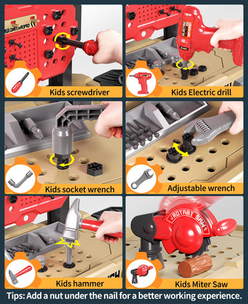 Deejoy Kids Tool Bench with Realistic Tools and Electric Drill, 79 Pcs Realistic Toy Tools with Clothes, Toddler Tool Bench Lear