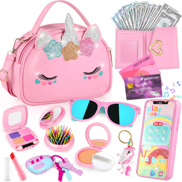 Toddler Girls Purse Toys Age 3-5 4-5 6-8, Kids Unicorn Play Purse Toys For Girls, Pretend Makeup Kit, Princess Pretend Play Girl