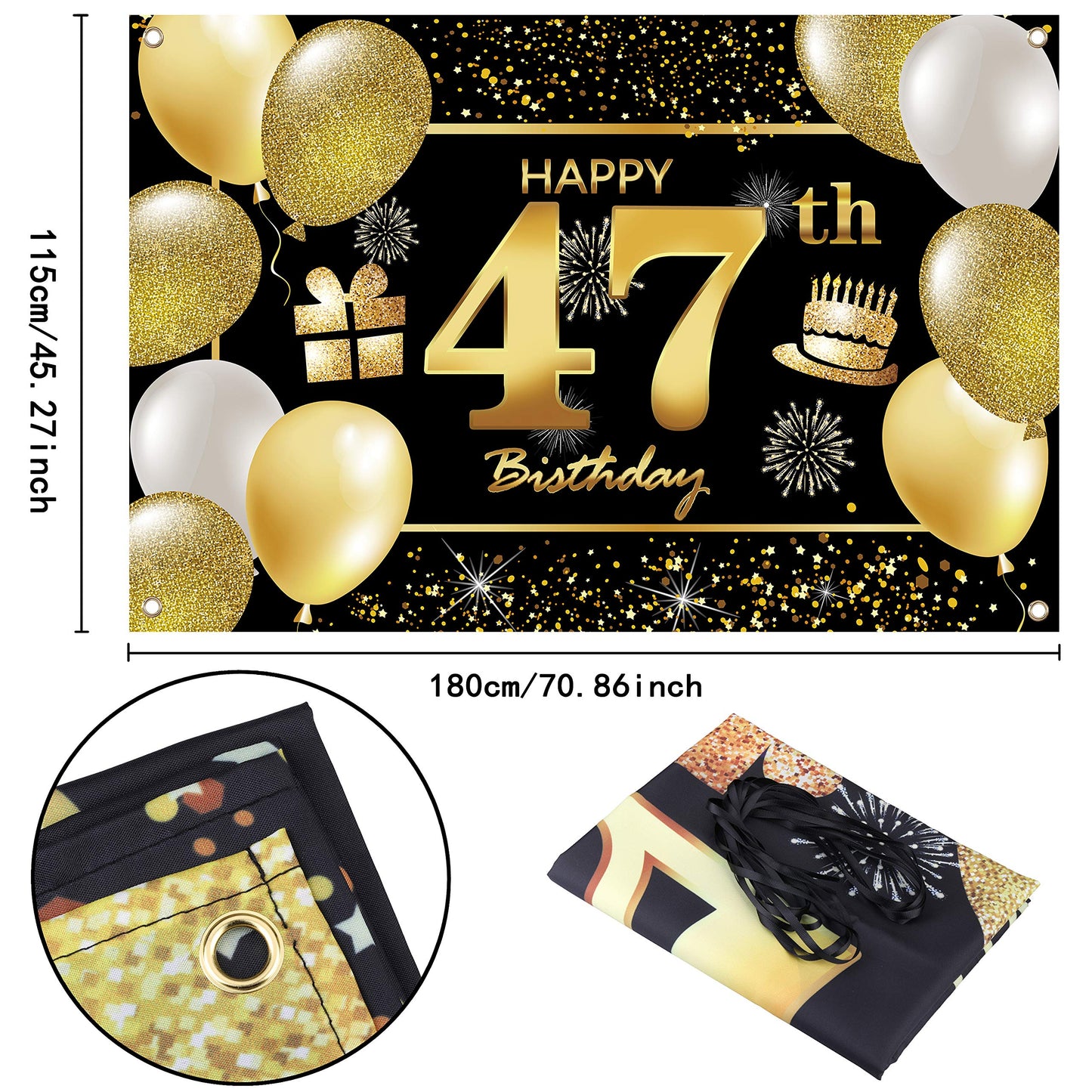 IMISI 47th Birthday Banner - Black Polyester Decorations for Men’s Party