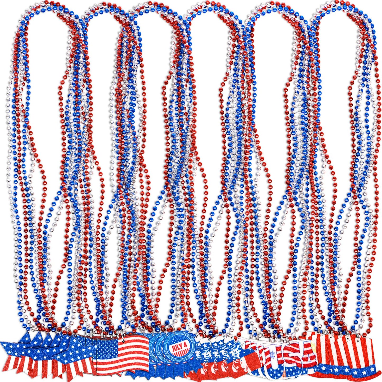 120PCS 4th of July Accessories Necklaces: Blue White and Red Beads Bulk, Patriotic Party Independence Memorial Day Favors Toys D