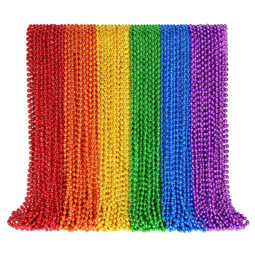 144 PCS Pride Beads Necklace Accessories, Metallic LGBTQ Beads Stuff, Rainbow Necklaces for Gay Lesbian Pride Month Parade Throw