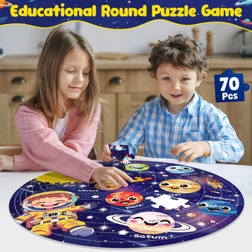 Zizz Puzzle For Kids Ages 4-6: Glow In The Dark Solar System Jigsaw Puzzles 70 Piece Space Planets Large Floor Puzzle For Kids 3