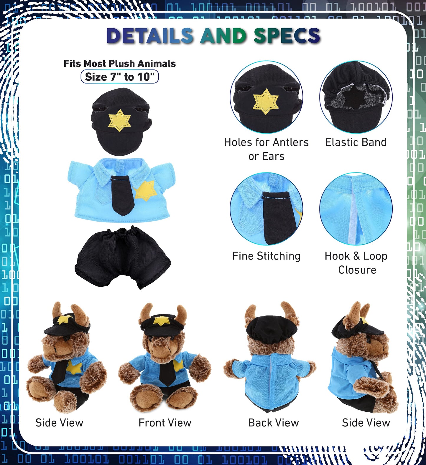 DolliBu Police Officer Dress Up Set for Teddy Bear Plush Toy - Police Outfit for Stuffed Animals  Cute Set of Police Hat  Shirt  & Pants for Teddy Bear Costume  Stuffed Animal Clothes - Large