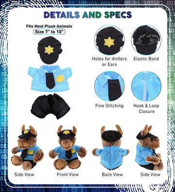DolliBu Police Officer Dress Up Set for Teddy Bear Plush Toy - Police Outfit for Stuffed Animals  Cute Set of Police Hat  Shirt  & Pants for Teddy Bear Costume  Stuffed Animal Clothes - Large