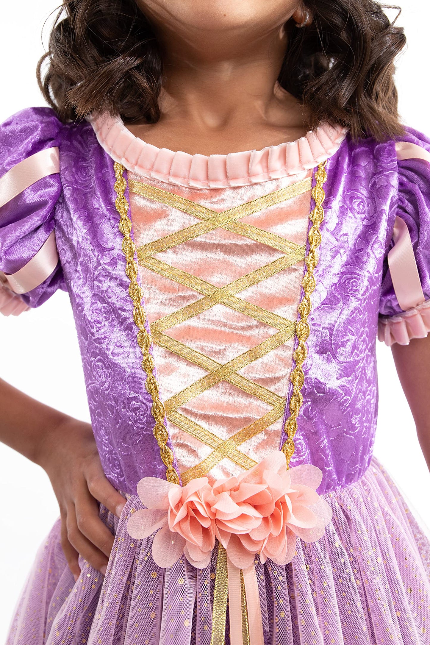 Little Adventures Rapunzel Princess Party Dress - Machine Washable Child Pretend Play Costume Outfit with No Glitter (Large Age 5-7)