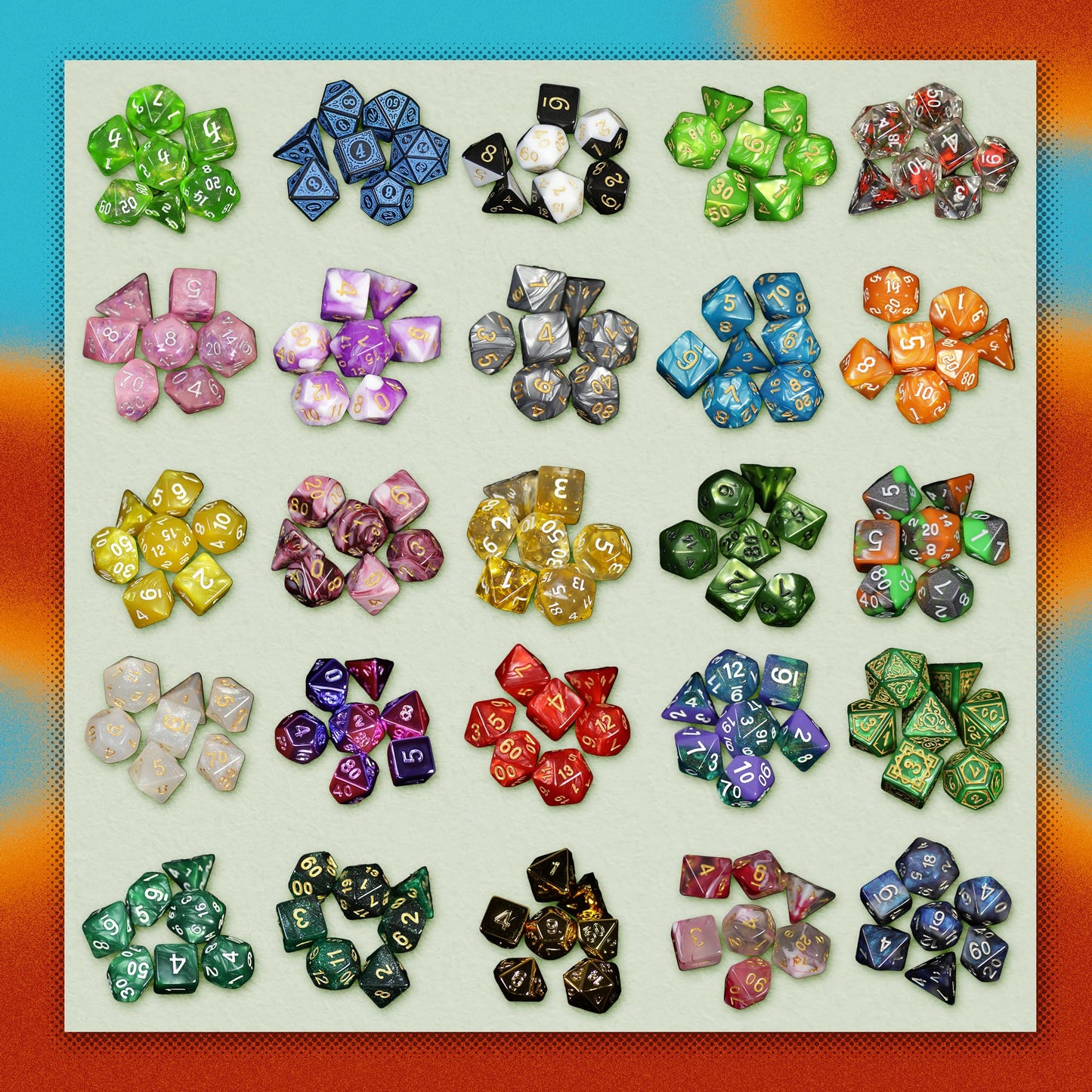 1985 Games Mystery Dice, Set of 7 Polyhedral Dice, Wide Range of Patterns, Gaming Dice, Suitable for Role Playing, Table Games (