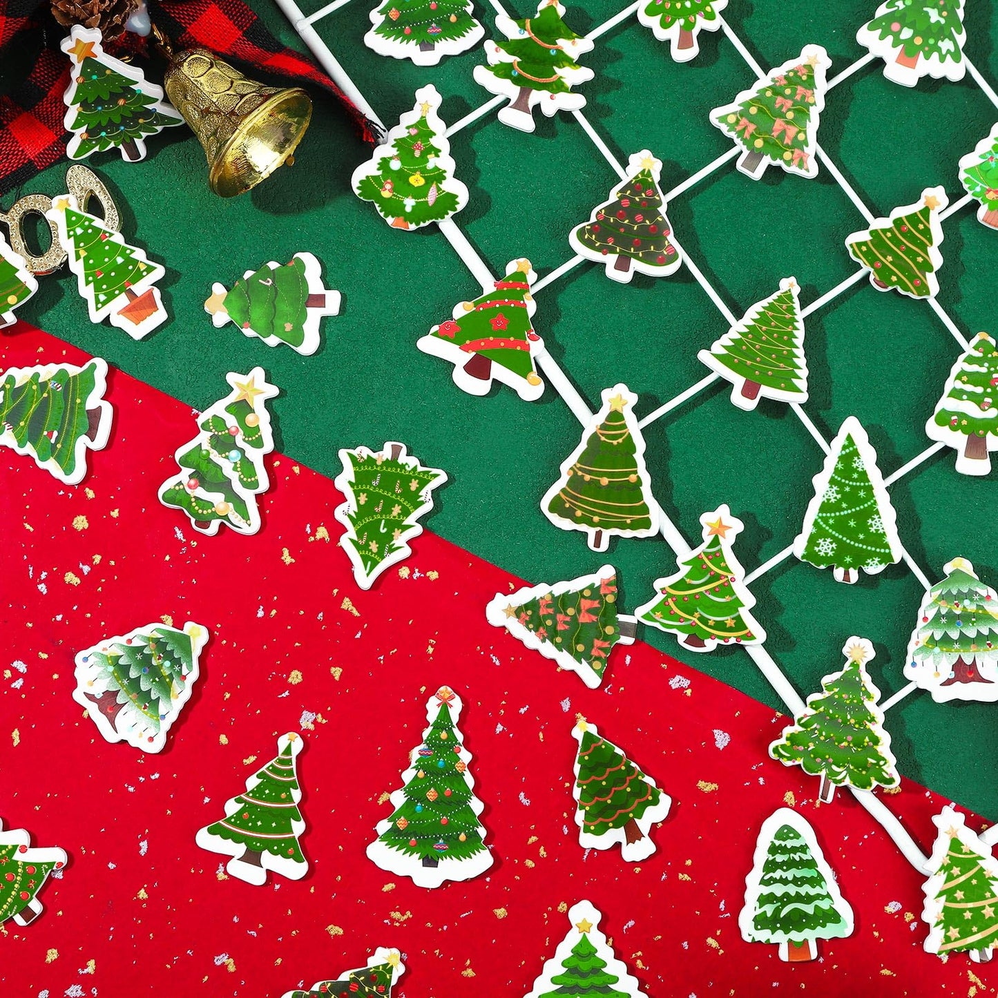 JULBEAR Christmas Tree Foam Stickers, 300 Pcs Bulk Self-Adhesive Christmas Tree Stickers for Arts Crafts Winter Christmas Xmas T