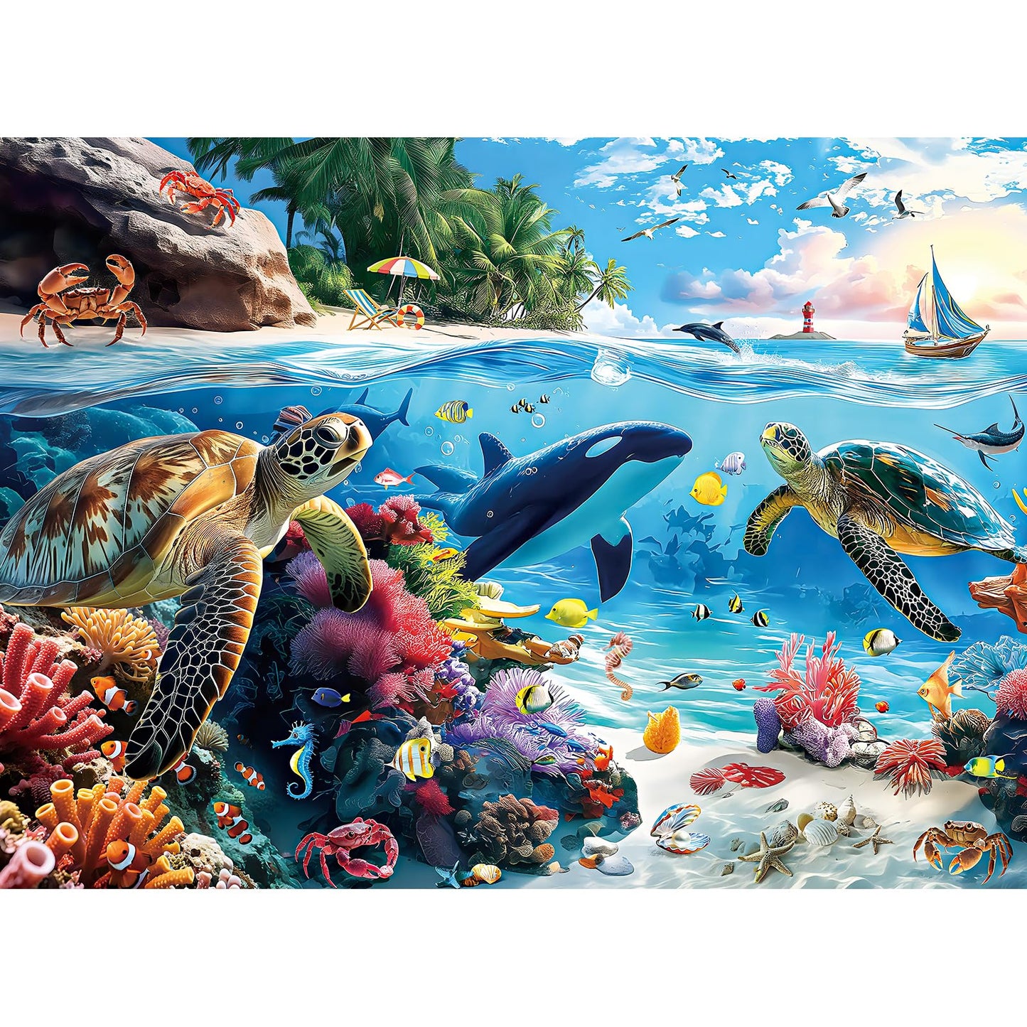 HQXXJW 300 Piece Puzzles for mature-themeds  300 Piece Puzzles for mature-themeds Large Piece  Turtles Orca Coral Reef Ocean Jigsaw Puzzle  Funny Gift for mature-themed Kids Senior Challenging Family Games Toy  20.5 X 15 in