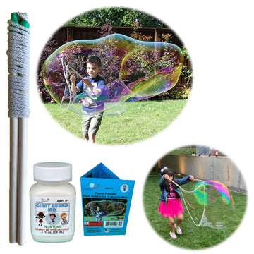 Bubbleventi Giant Bubble Kit | Made In Usa | Includes 1 Wooden Wand, A Tips And Tricks Booklet, And 1 Bubble Mix - Makes 4 Gallons Of Big Bubble Solution For Birthdays And Stem Fun