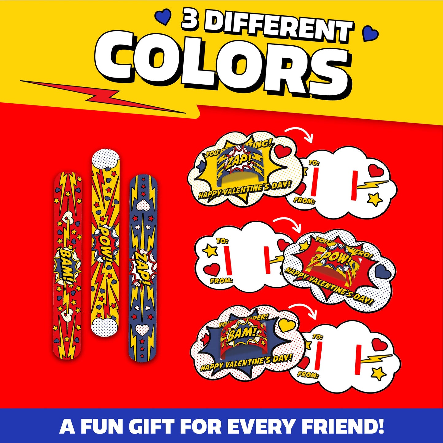 Peaceable Kingdom Valentines Cards - Set of 28 Slap Bracelets, Multicolor, Rubber, Model VPS62