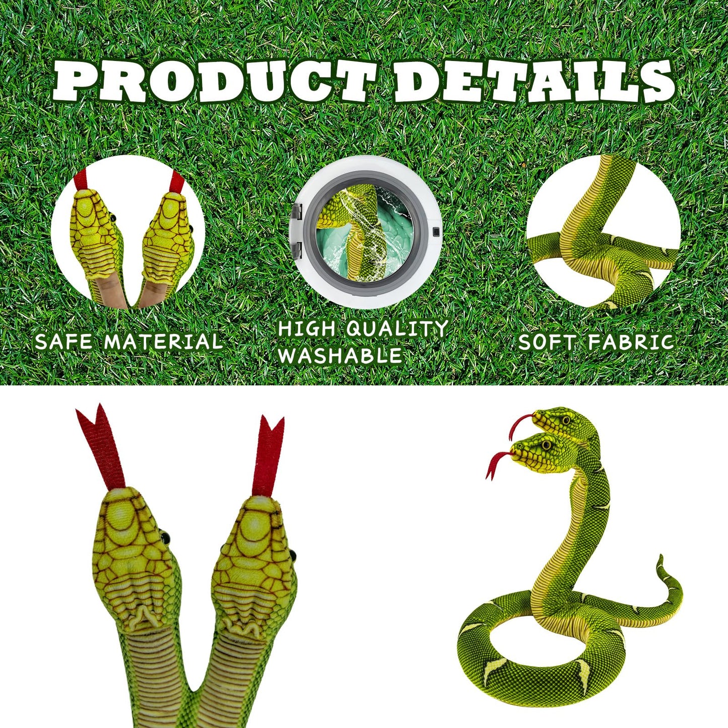 Yohaki Snake Plush Toy, 52'' Washable Plush Cuddle Toy, Soft And Cute Kids Gift For Boys And Girls, Birthday Party Gift Pranks,