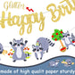 Raccoon Birthday Party Banners 3Pcs Gold Glitter Happy Birthday Decorations Woodland Themed Forest Animal Baby Shower Supplies
