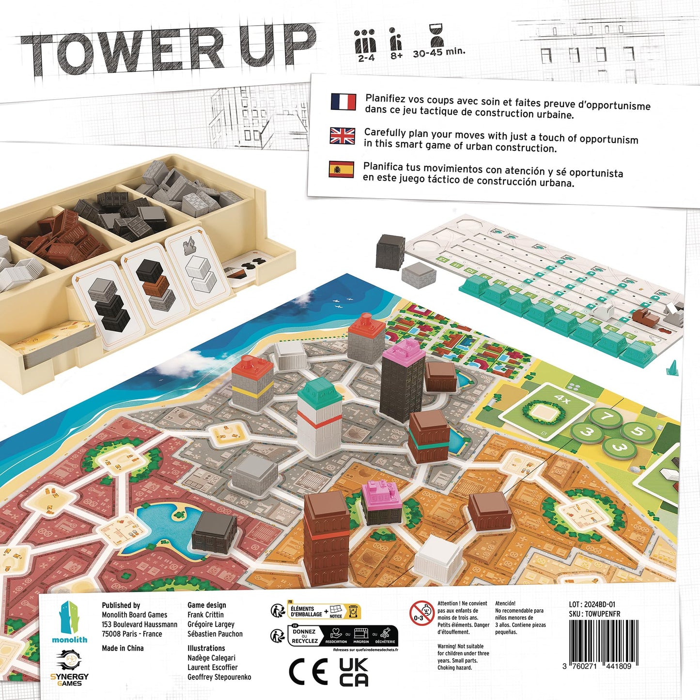 Monolith Board Games Tower Up - City Building Game, 2-4 Players, Ages 8+, Cardboard, Multicolor, Model TOWUPENFR