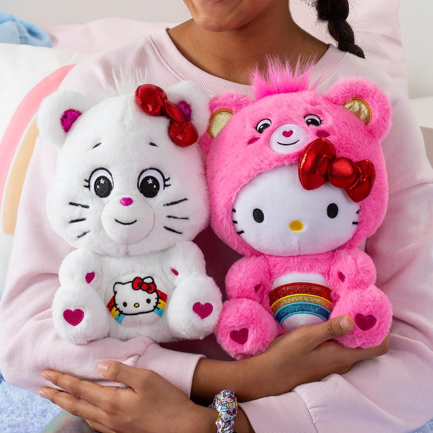 Care Bears 10" Collectible Plush 2-Pack - Hello Kitty Loves Cheer Bear, Soft Polyester Material