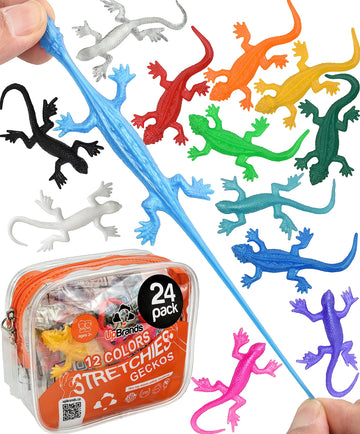 Upbrands Super Stretchy Lizard Toys 3' Bulk Set, 12 Colors, Kit For Birthday Party Favors For Kids, Goodie Bags, Easter Egg Basket Stuffers, Pinata Filler, Students Rewards (24 Pack)