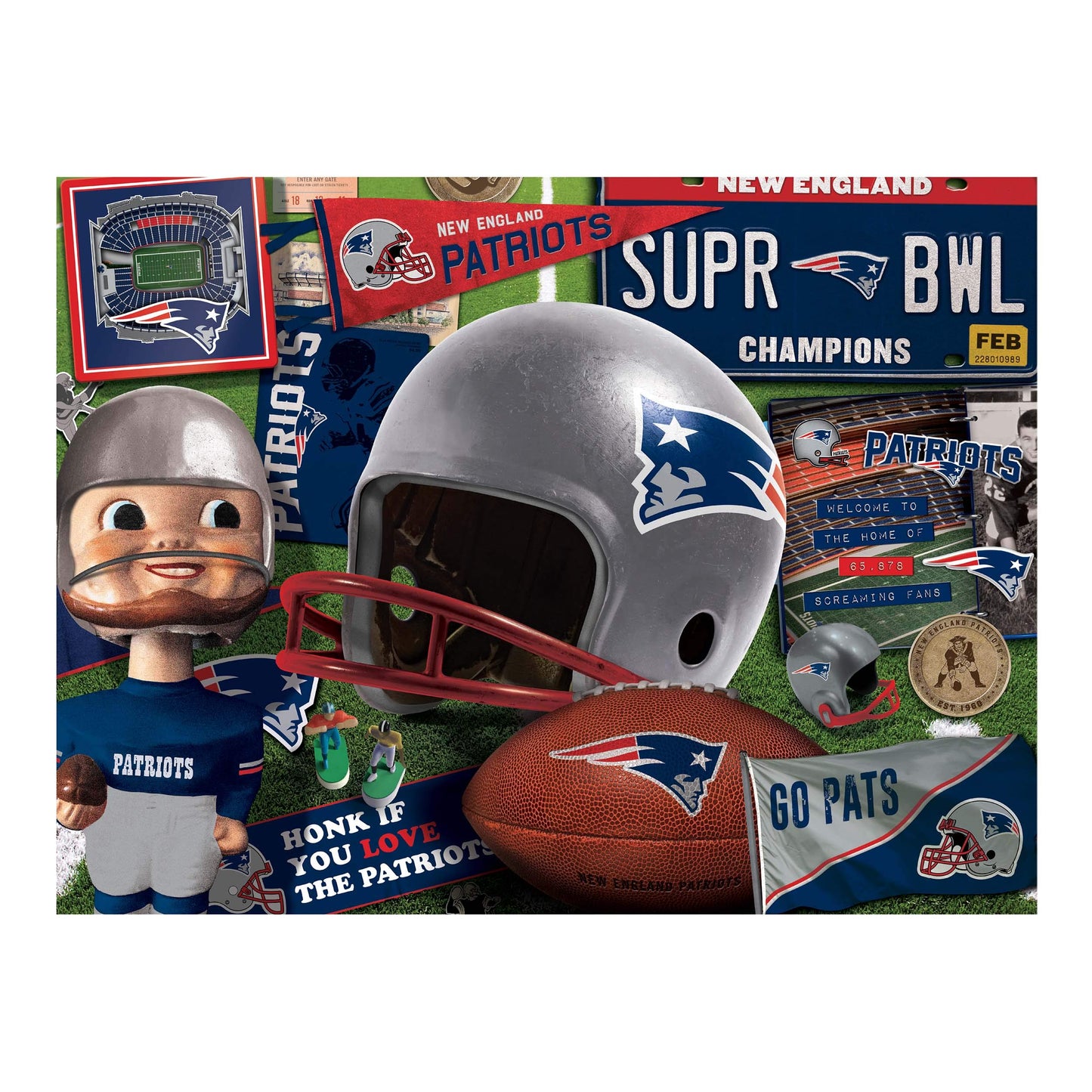 YouTheFan NFL New England Patriots 500-Piece Retro Series Puzzle - Cardboard, Team Colors, One Size, Model 0951414